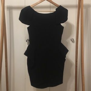 Open back black cocktail dress